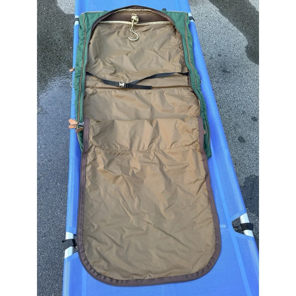 Vintage LL BEAN Green Canvas Leather Folding Garment Carrying Bag Travel